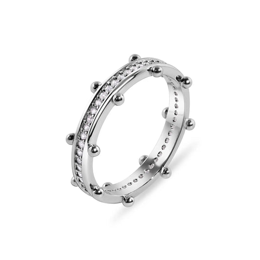 925 Sterling Silver Rhodium Plated Beaded Eternity Clear CZ 2.5mm Ring