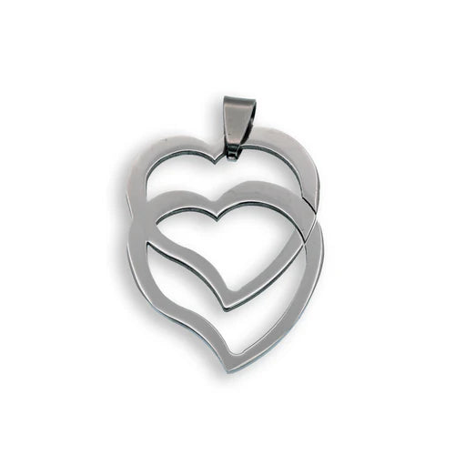 Silver Rhodium Plated Stainless Steel Double Heart Pendant - SSP00049