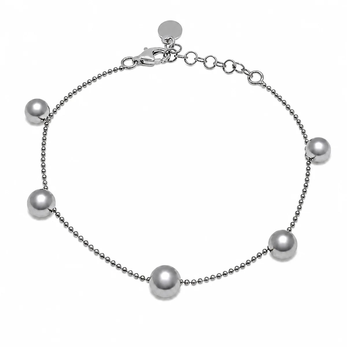 925 Sterling Silver Plated 5 Bead Charm Bead Link Chain Bracelet
