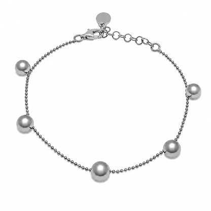 925 Sterling Silver Plated 5 Bead Charm Bead Link Chain Bracelet