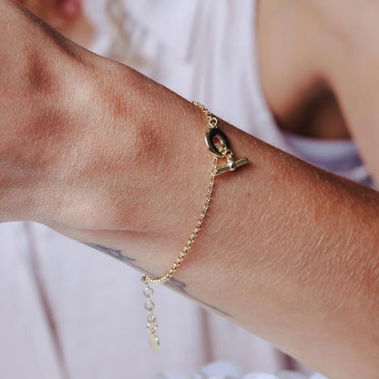 925 Sterling Silver Gold Plated Rolo Donut Bar Adjustable Bracelet
