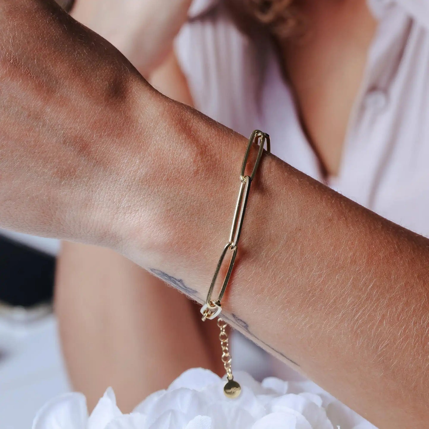 925 Sterling Silver Gold Plated Long 5.5mm Paperclip Adjustable Bracelet