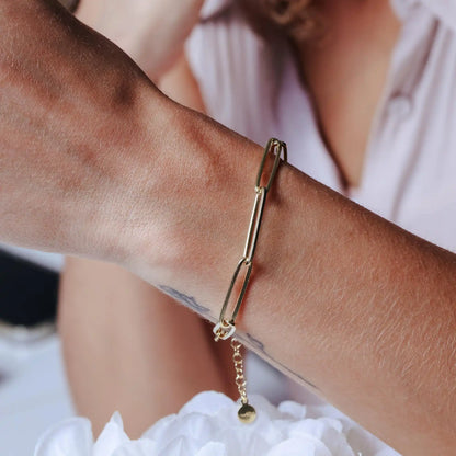 925 Sterling Silver Gold Plated Long 5.5mm Paperclip Adjustable Bracelet