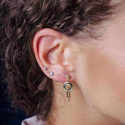 925 Sterling Silver Gold Plated Dangling Donut Paperclip Stud Earrings