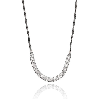 925 Sterling Silver Rhodium Plated Mesh Necklace Filled with CZ