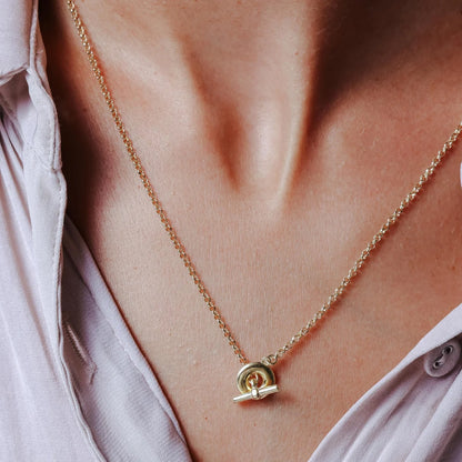 925 Sterling Silver Gold Plated Rolo Adjustable Donut and Bar Necklace