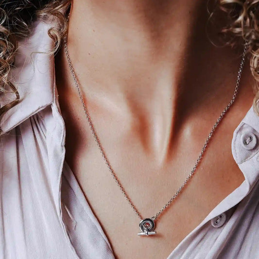 925 Sterling Silver Rhodium Plated Rolo Adjustable Donut and Bar Necklace