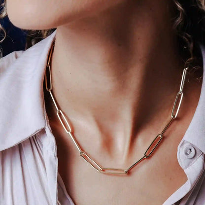 925 Sterling Silver Gold Plated Adjustable Long 5.5mm Paperclip Necklace