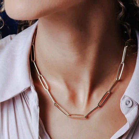 925 Sterling Silver Gold Plated Adjustable Long 5.5mm Paperclip Necklace