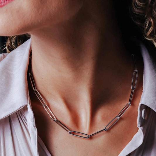 925 Sterling Silver Rhodium Plated Adjustable Long 5.5mm Paperclip Necklace