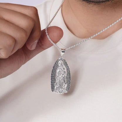 925 Sterling Silver High Polished Large Our Lady of Guadalupe Pendant
