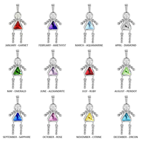 925 Sterling Silver High Polished Round Triangle CZ Birthstone Girl Charm
