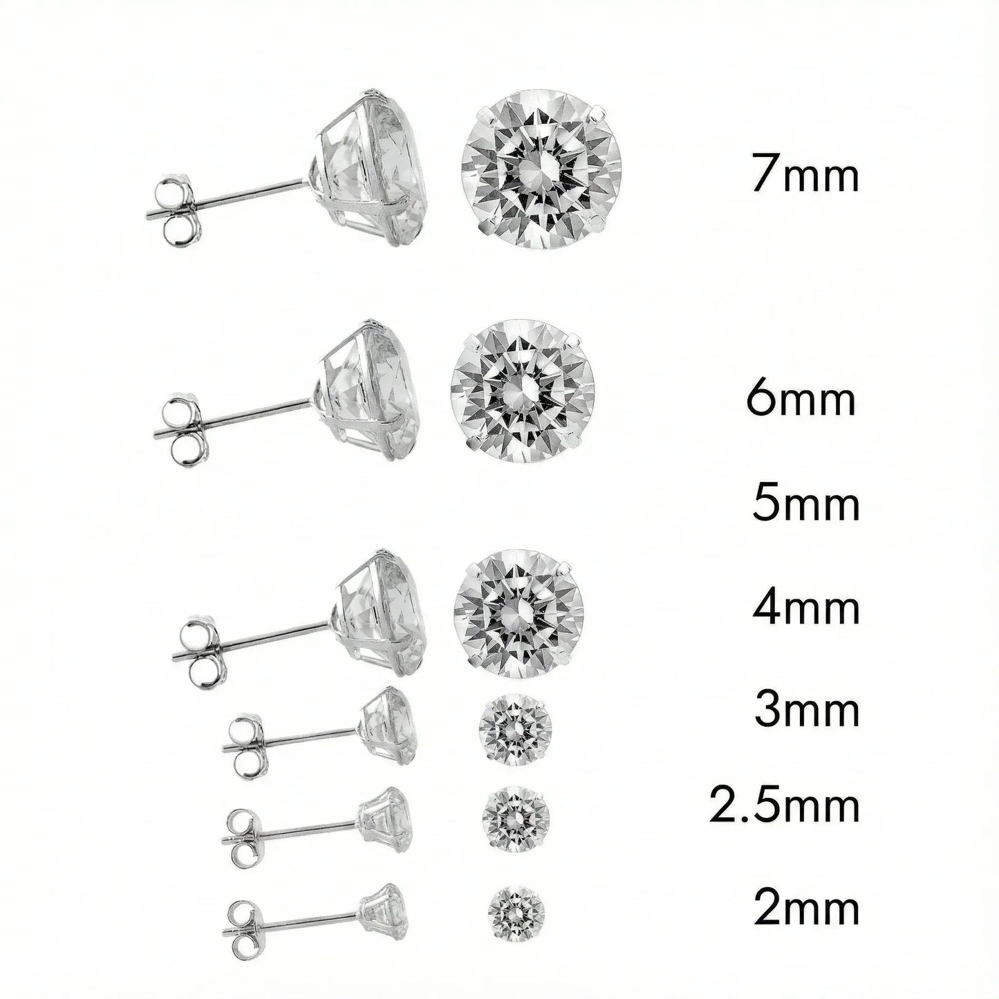 925 Sterling Silver Rhodium Plated Round Lab Grown Diamonds Push Back Earring