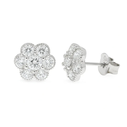 925 Sterling SilverRhodium Plated Moissanite Cluster Flower 8.6mm Stud Earring