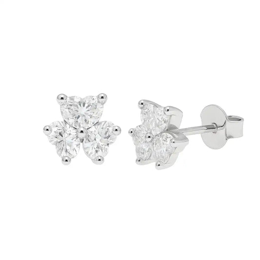 925 Sterling Silver Rhodium Plated Moissanite Three Stone Flower 6.5mm Stud Earring