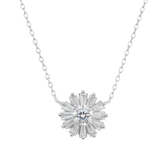 925 Sterling Silver Rhodium Plated Radiant Burst Moissanite 11.3mm Adjustable Pendant Necklace