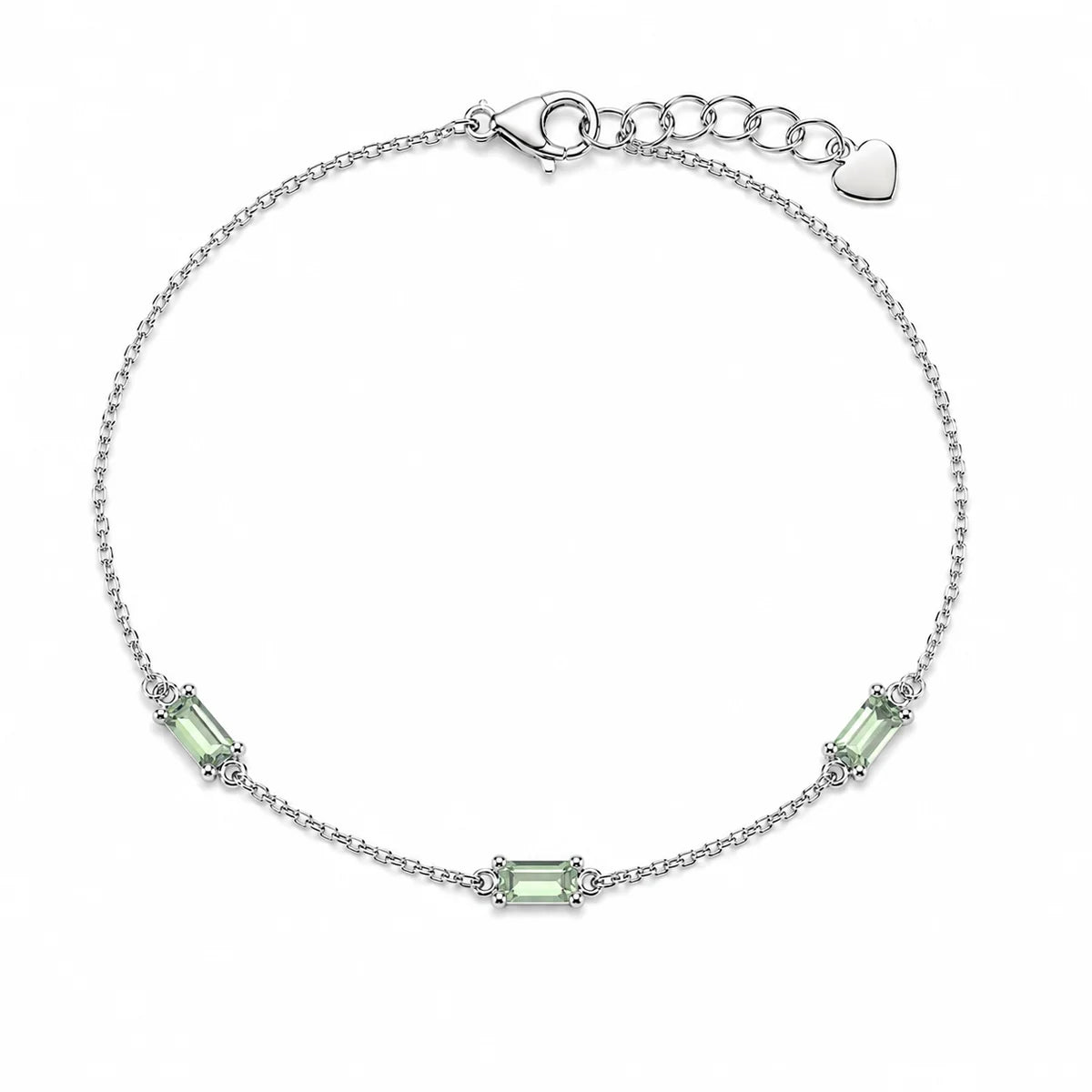 925 Sterling Silver Rhodium Plated Moissanite Dainty Baguette Charm Adjustable Bracelet