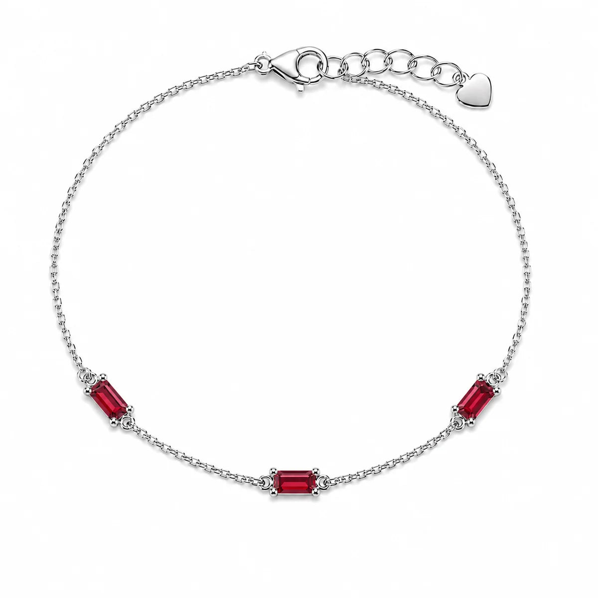 925 Sterling Silver Rhodium Plated Moissanite Dainty Baguette Charm Adjustable Bracelet