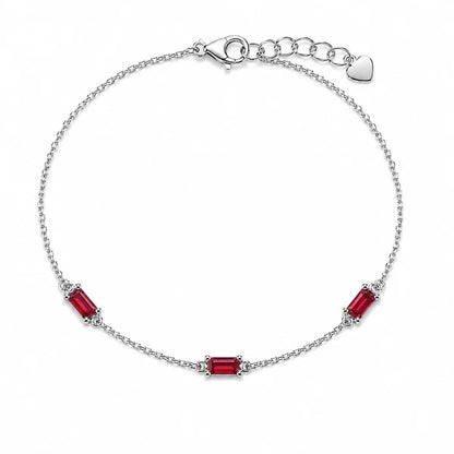 925 Sterling Silver Rhodium Plated Moissanite Dainty Baguette Charm Adjustable Bracelet
