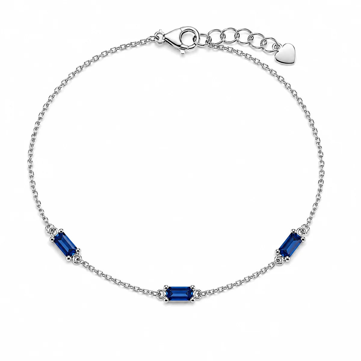 925 Sterling Silver Rhodium Plated Moissanite Dainty Baguette Charm Adjustable Bracelet