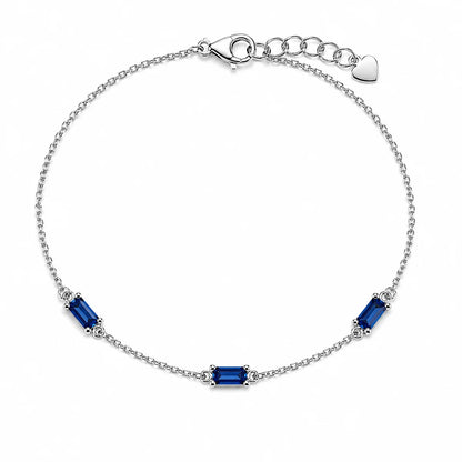 925 Sterling Silver Rhodium Plated Moissanite Dainty Baguette Charm Adjustable Bracelet