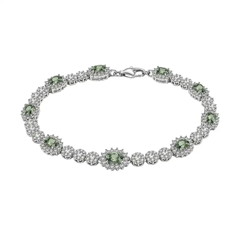 925 Sterling Silver Rhodium Plated Moissanite Halo Tennis Bracelet
