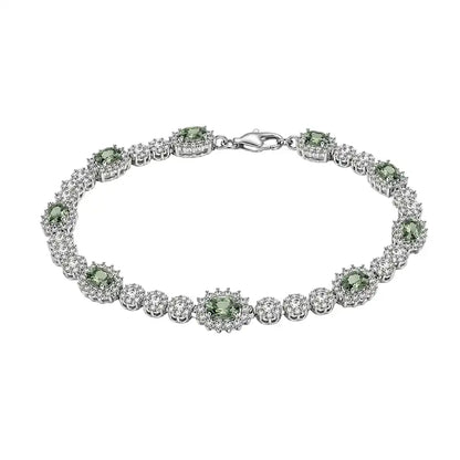 925 Sterling Silver Rhodium Plated Moissanite Halo Tennis Bracelet