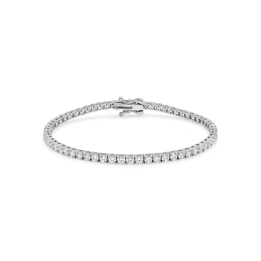 925 Sterling Silver Rhodium Plated Moissanite 2mm Tennis Bracelet