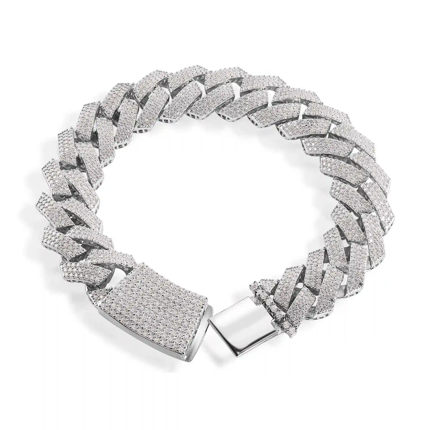 925 Sterling Silver Rhodium Plated Moissanite Curb 14mm Bracelet