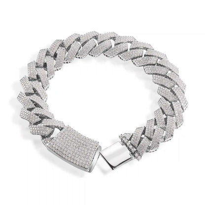 925 Sterling Silver Rhodium Plated Moissanite Curb 14mm Bracelet