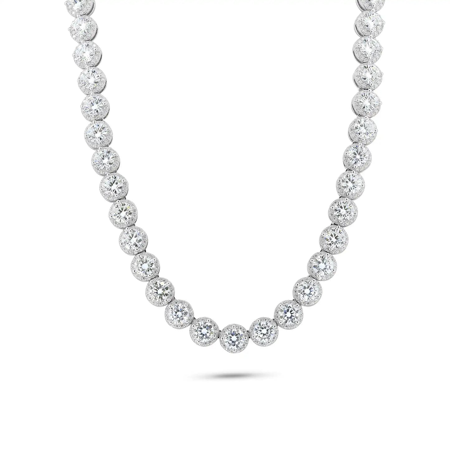 925 Sterling Silver Rhodium Plated Moissanite Stone Halo Tennis Necklace