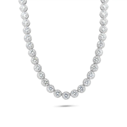 925 Sterling Silver Rhodium Plated Moissanite Stone Halo Tennis Necklace