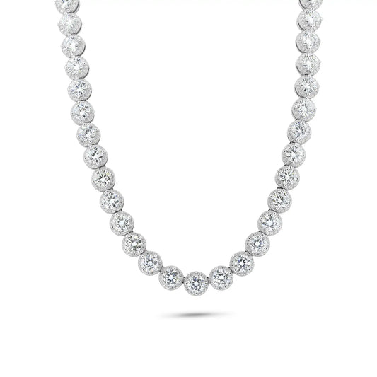 925 Sterling Silver Rhodium Plated Moissanite Stone Halo Tennis Necklace