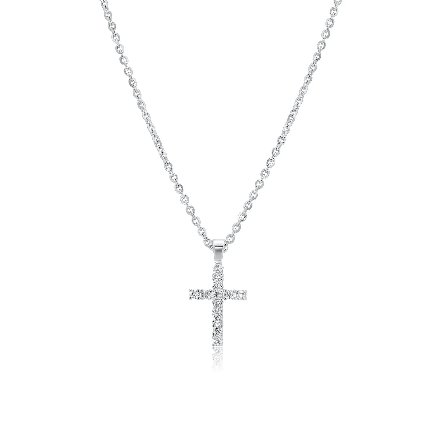 925 Sterling Silver Rhodium Plated  Moissanite Cross 9.6mm x 17.5mm Pendant