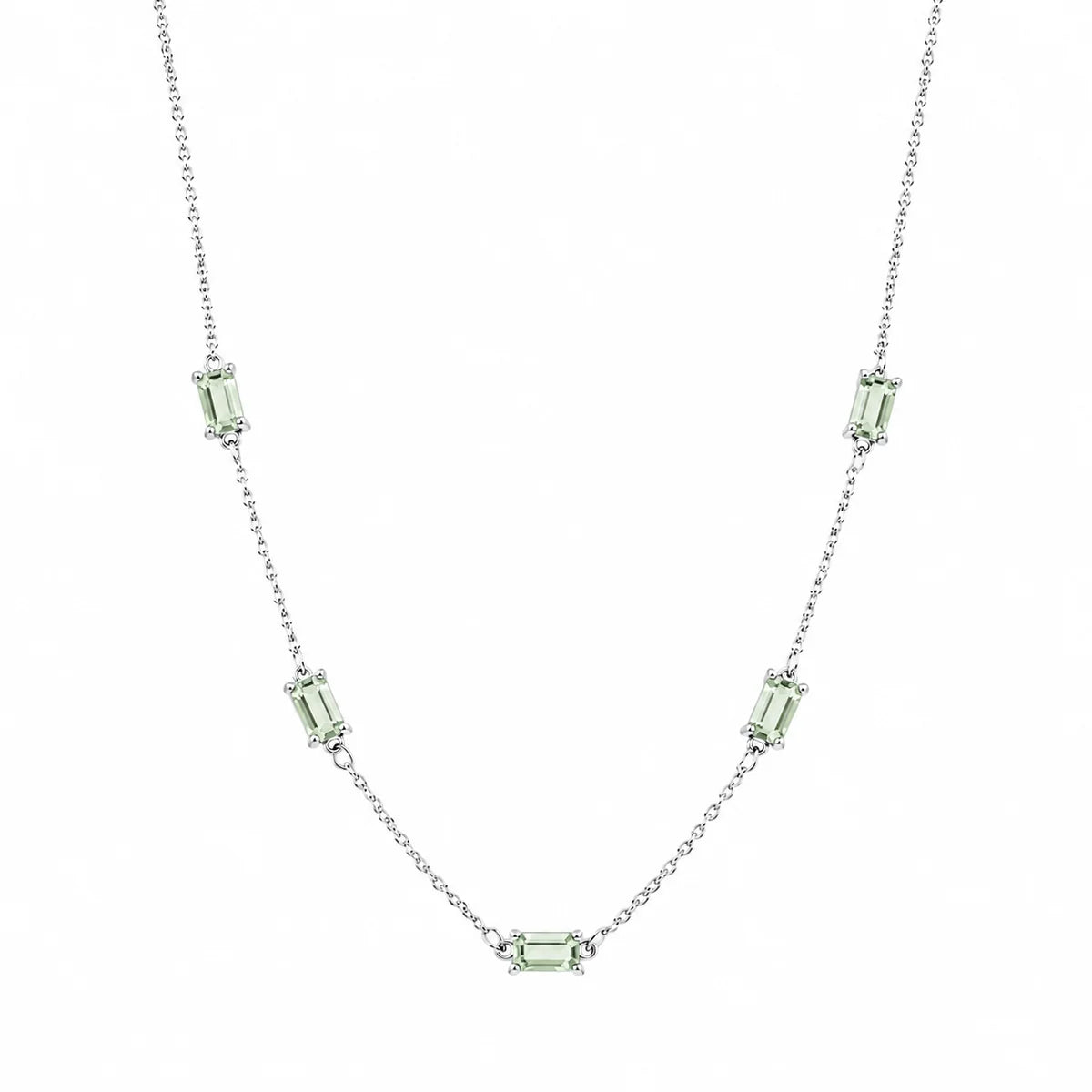 925 Sterling Silver Rhodium Plated Moissanite Dainty Baguette Charm Adjustable Necklace