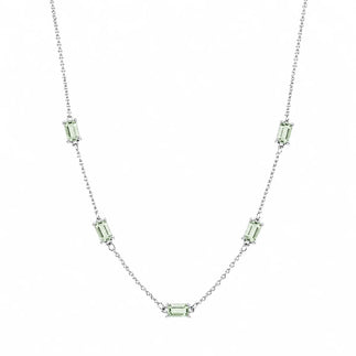 925 Sterling Silver Rhodium Plated Moissanite Dainty Baguette Charm Adjustable Necklace