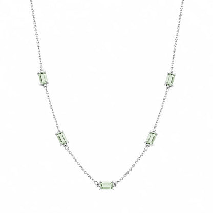 925 Sterling Silver Rhodium Plated Moissanite Dainty Baguette Charm Adjustable Necklace