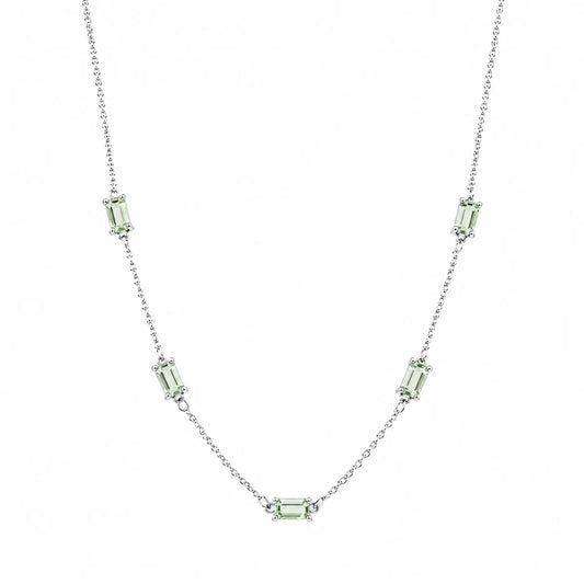 925 Sterling Silver Rhodium Plated Moissanite Dainty Baguette Charm Adjustable Necklace