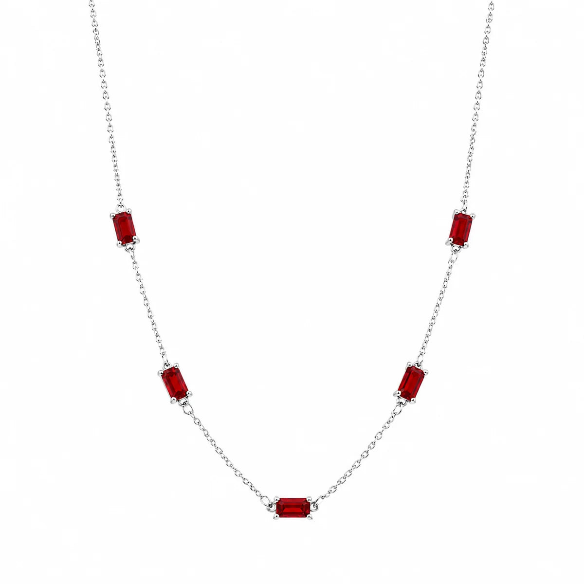 925 Sterling Silver Rhodium Plated Moissanite Dainty Baguette Charm Adjustable Necklace