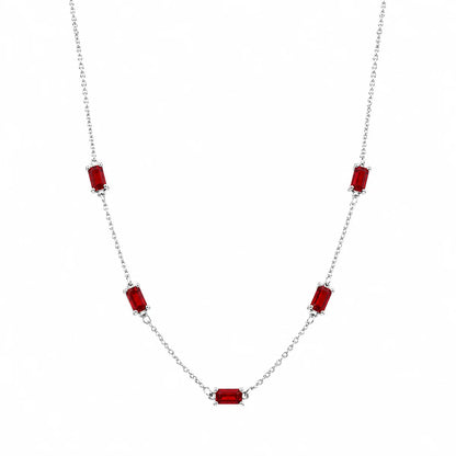 925 Sterling Silver Rhodium Plated Moissanite Dainty Baguette Charm Adjustable Necklace