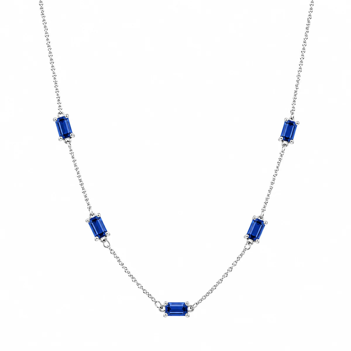 925 Sterling Silver Rhodium Plated Moissanite Dainty Baguette Charm Adjustable Necklace
