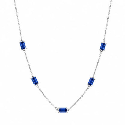 925 Sterling Silver Rhodium Plated Moissanite Dainty Baguette Charm Adjustable Necklace
