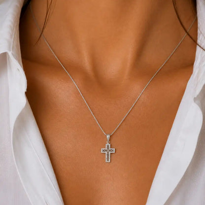 925 Sterling Silver Rhodium Plated Moissanite Rope Design Cross Pendant