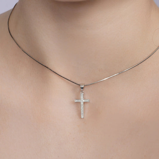 925 Sterling Silver Rhodium Plated Moissanite Classic Cross Pendant