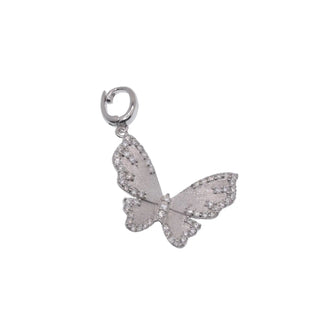 925 Sterling Silver  Rhodium Plated Moissanite Brushed Textured Butterfly Pendant