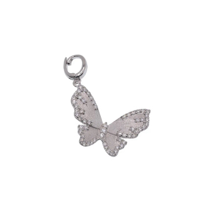 925 Sterling Silver  Rhodium Plated Moissanite Brushed Textured Butterfly Pendant