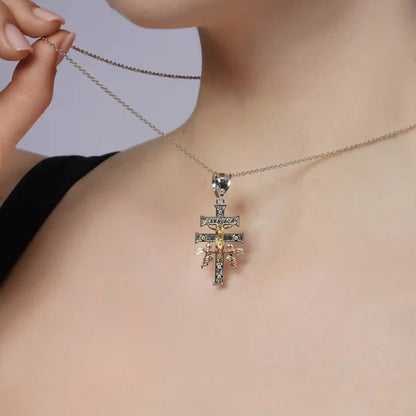 925 Sterling Silver Three-Tone Plated Moissanite Crucifix Cherubs Caravaca Pendant