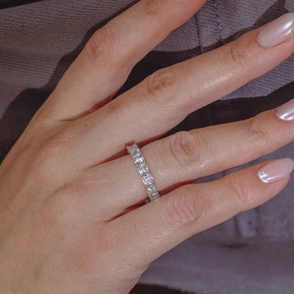 925 Sterling Silver Rhodium Plated Moissanite 3.8mm Eternity Band Ring