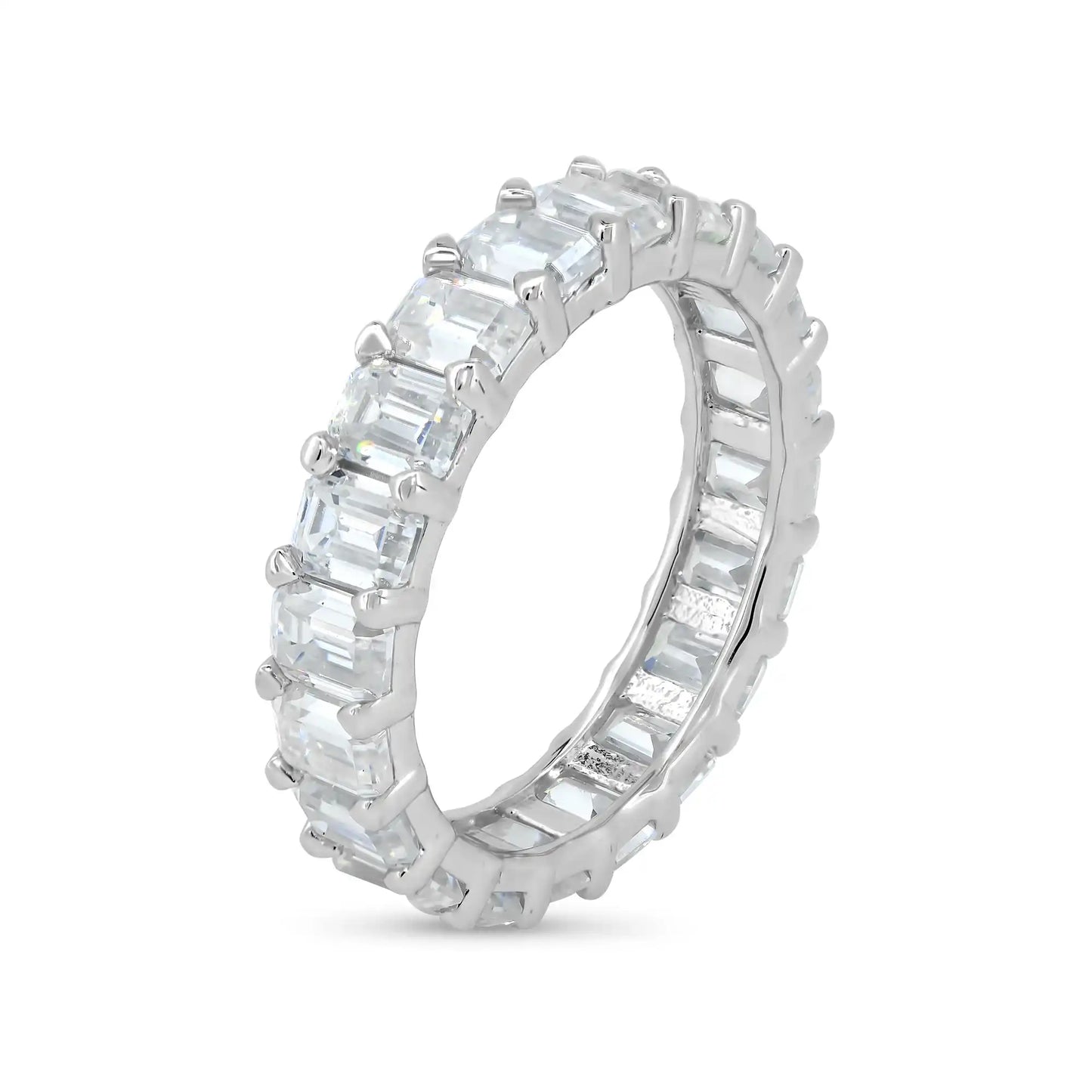 925 Sterling Silver Rhodium Plated Square Moissanite Stone Eternity Band Ring