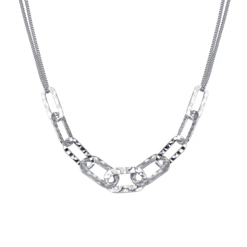 925 Sterling Silver Rhodium Plated  Paperclip Chain Textured Necklace - ITN00155-RH